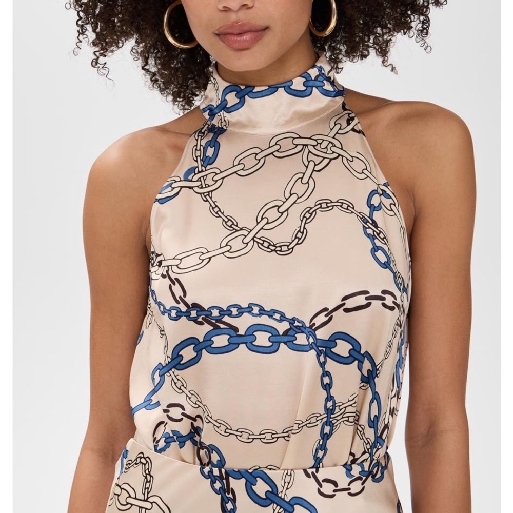 Rails Leah Chain print Satin Halterneck Top Large